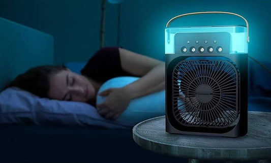Mini Air Cooler, USB Desk Fan, Personal Evaporative Cooler with 7 Colors LED Light, 1/2/3 H Timer, 3 Wind Speeds, and 3 Spray Modes for Office, Home,Travel_ab14